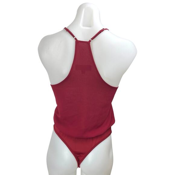 Lulus Red Sleeveless Racerback Deep V-Neck Faux Wrap Tank Bodysuit Top Size S - Picture 2 of 4